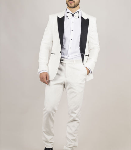 Men's White 3 Piece Velvet Wedding Tuxedo Formal Suit