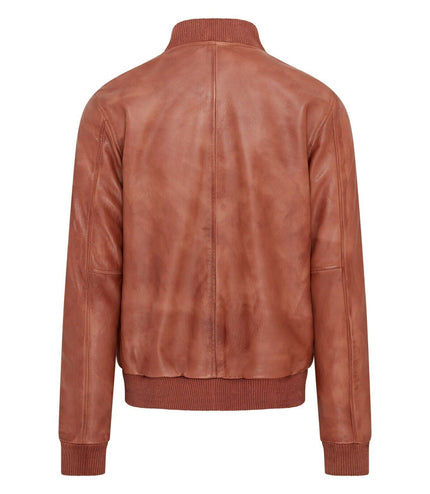 Mens Soft Leather MA-1 Varsity Bomber Jacket - Tan