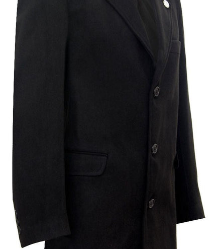Men's Long Black Wool Slim Fit Overcoat