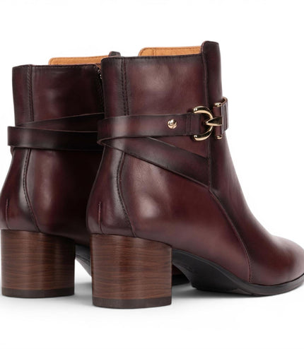 Pikolinos Women's Red Leather Ankle Heeled Boots - Calafat