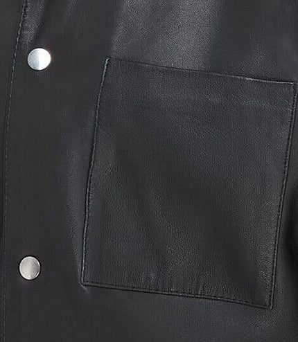 Mens Black Leather Trucker Western Unlined Shirt Jacket - Abilene