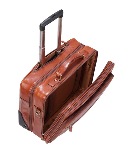Genuine Leather Tan Wheel Laptop Briefcase Travel Cabin Pilot Bag - Nomad