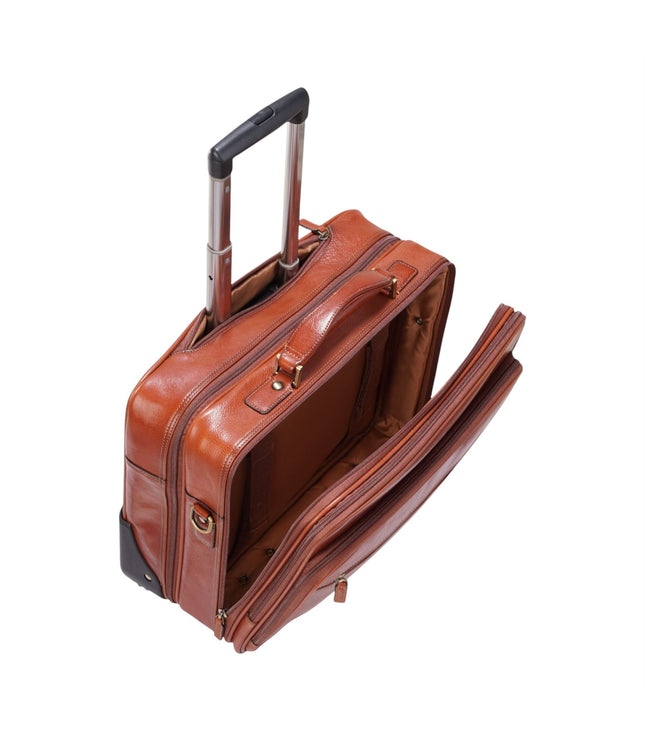 Genuine Leather Tan Wheel Laptop Briefcase Travel Cabin Pilot Bag - Nomad