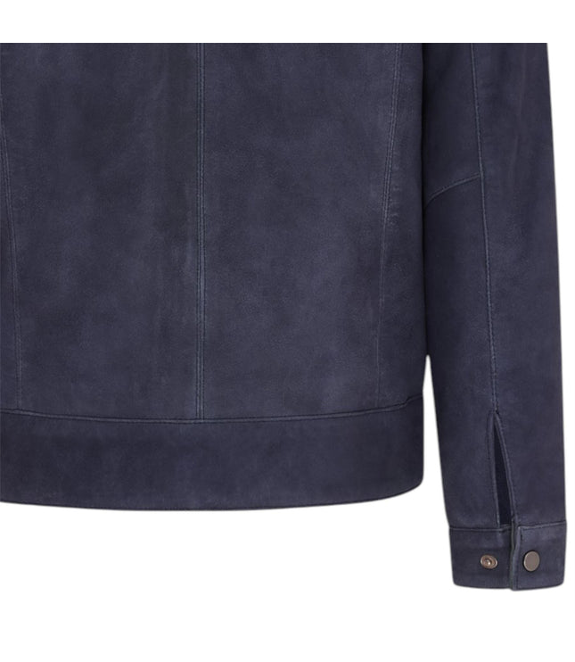 Mens Retro Brown 100% Goat Suede Leather Harington Biker Jacket - Navy