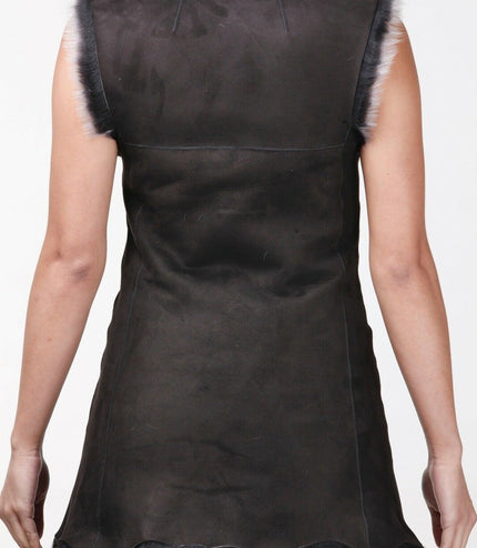 Women's Toscana Sheepskin Long Gilet-Sorocaba - Black Silver