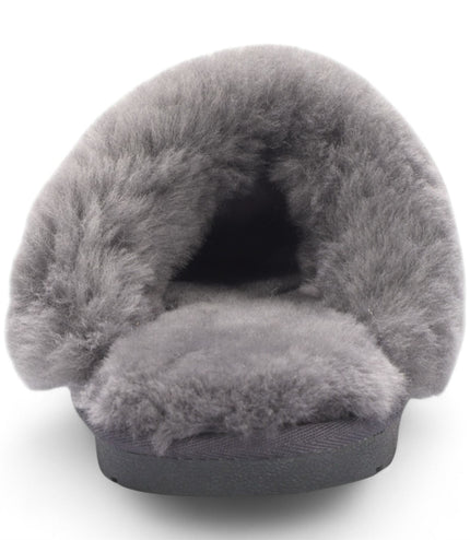 Women's Genuine Sheepskin Grey Suede Mule Winter Slippers - Luna