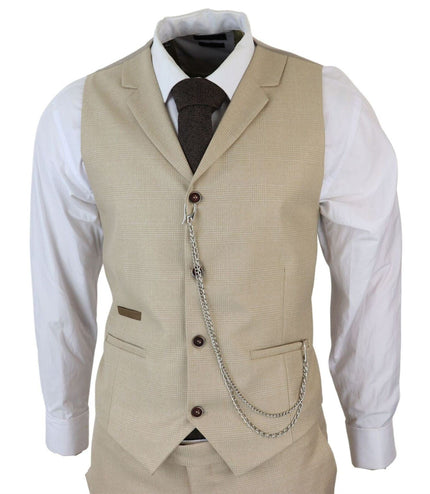 Men's 3 Piece Cream Prince Of Wales Check Suit