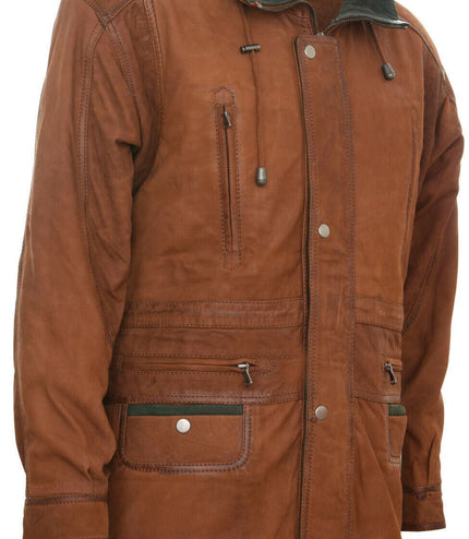 Mens Nubuck Leather Parka Coat-Winnipeg - Tan