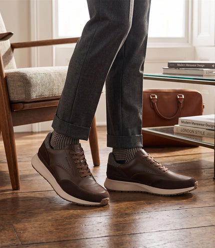 Cole Haan Men's GrandPro Luxe Mile Trainer Brown Leather Sneakers - C44519