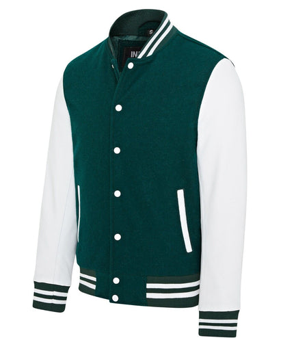 Letterman Baseball Wool Leather Varsity Bomber Jacket - Genoa - Green/White