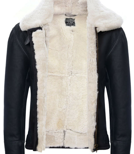 Mens B3 WW2 Leather Sheepskin Aviator Flying Jacket-Charleston - Brown Cream