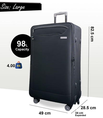 Handa Large Soft Shell Suitcase in Black