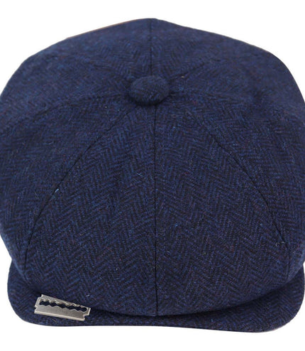 Mens Peaky Blinders Tweed Gatsby Flat Baker Hat With Razor Blade