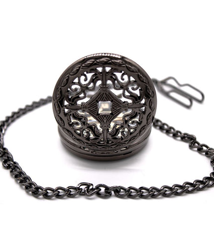 Vintage Black Alloy Mechanical Skeleton Brass Pocket Watch