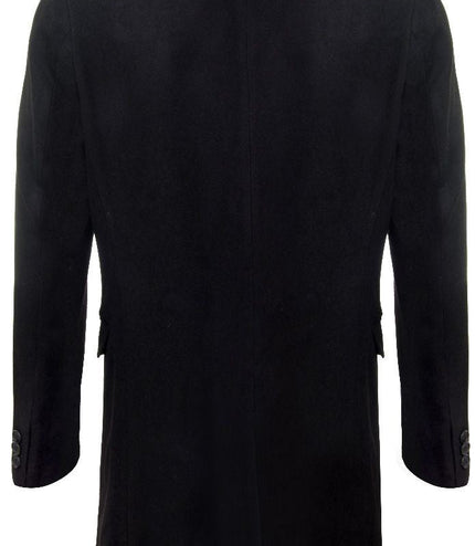 Men's Long Black Wool Slim Fit Overcoat
