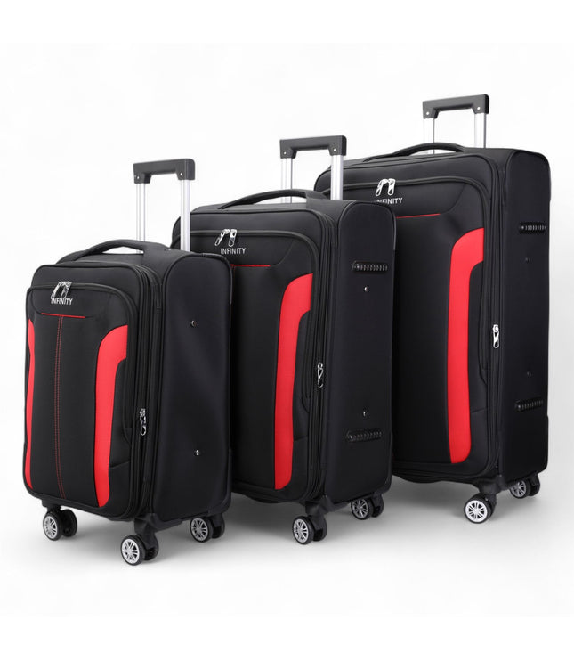 Black Expandable Soft Shell Suitcase 8 Wheel Luggage Set Travel Light Carry On Cabin Bag