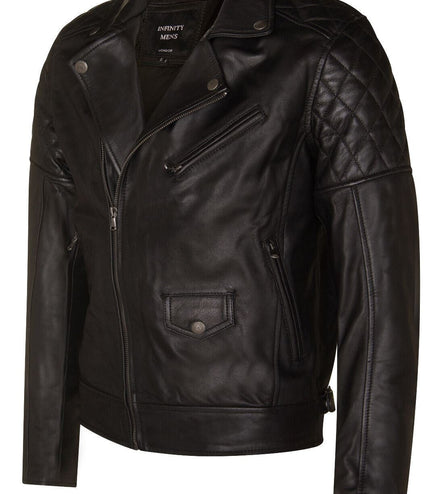 Mens Cross Zip Leather Biker Jacket - Gibraltar - Black