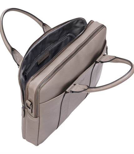 Genuine Leather Grey Laptop Business Briefcase Office Work Travel Bag - Sutton