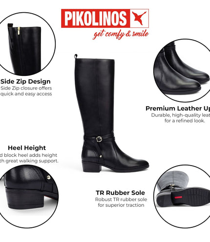 Pikolinos Women's Knee High Tall Black Leather Boots - Daroca