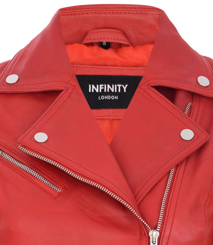 Womens Leather Biker Jacket-Zanzibar - Red