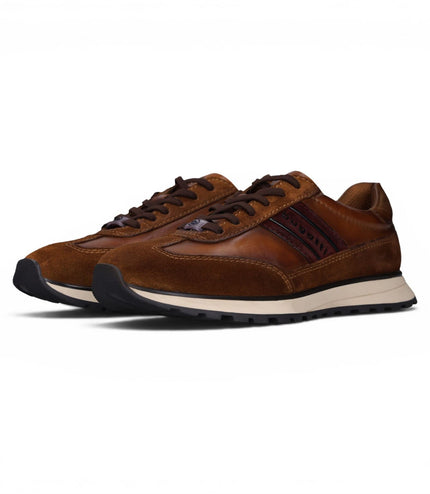 Bugatti Men's Tan Brown Leather Lace-Up Trainer Sneaker Shoes - Timon