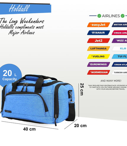 Holdall Carry On 40x 20 x25cm Under-seat Travel Duffel Bag for Ryanair, Easy Jet Teal