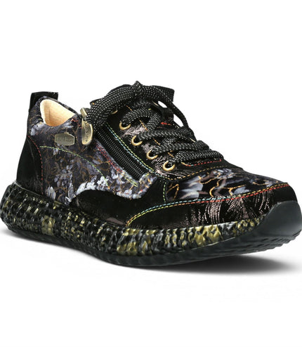 Laura Vita Women's Goth Victorian Floral Black Leather Trainer Sneaker - Burton-43
