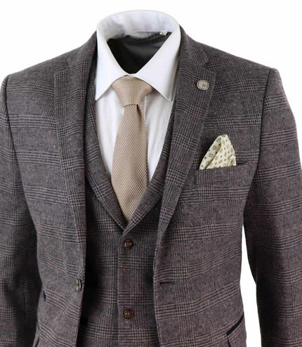 Men's 3 Piece Brown Herringbone Tweed Suit