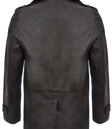 Mens Leather Peacoat-Amara - Brown