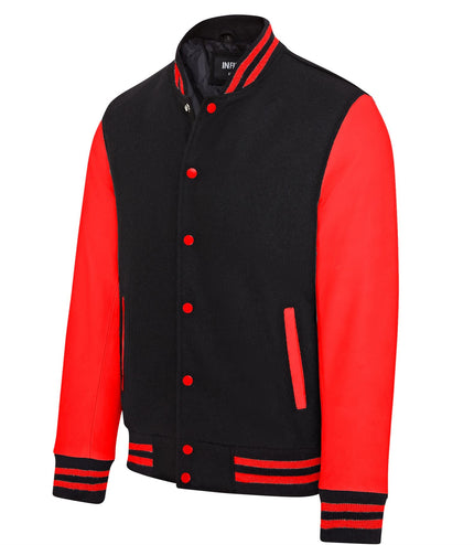 Letterman Baseball Wool Leather Varsity Bomber Jacket - Genoa - Black/Red