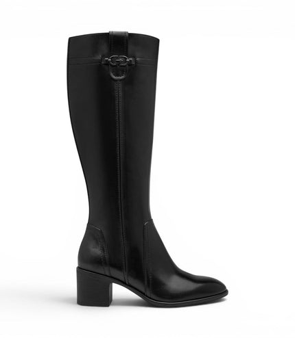 Tamaris Women’s Black Leather Riding Knee-High Heel Long Boots - 25576-47