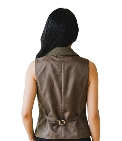 Women's Olive Tailored Fit Tweed Waistcoat Formal Vest - TPSTZ-7