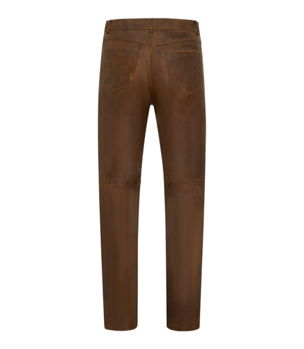 Mens Brown Lamb Leather 501 Biker Jeans - Istanbul