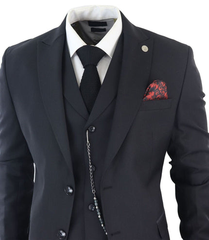 Men's Classic 3-Piece Plain Black Suit