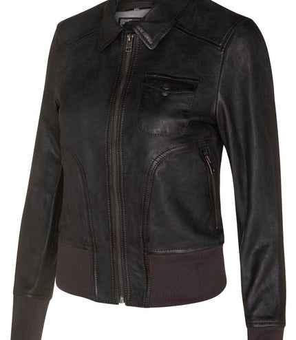 Womens Leather MA-1 Varsity Jacket-Ann Arbor - Grey