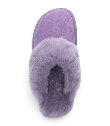 Women's Genuine Sheepskin Purple Suede Mule Winter Slippers - Luna