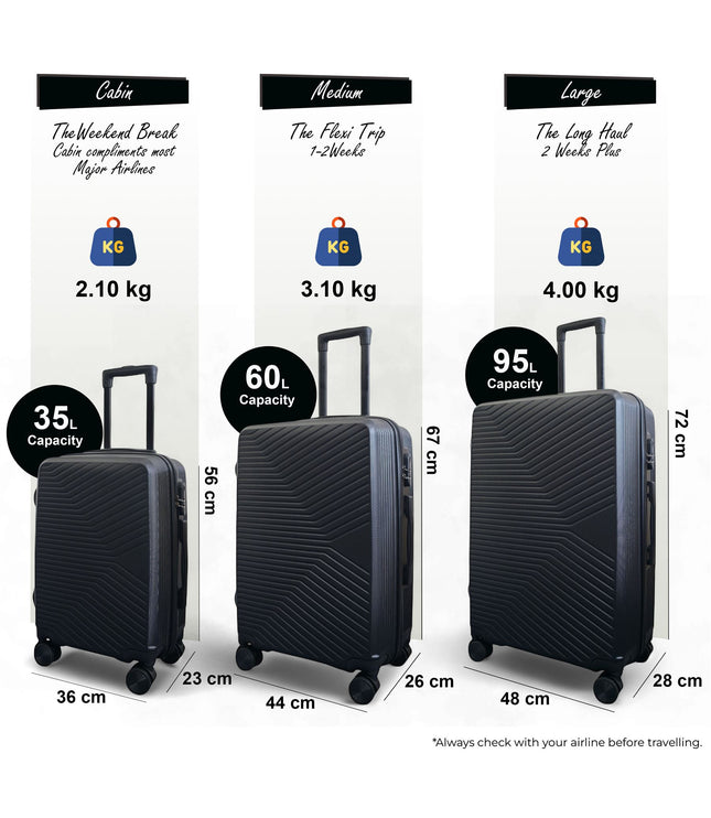 Junee Set of 3 Hard Shell Suitcase in Black