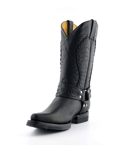 Grinders Mens Black Leather Cowboy Boot - Galveston