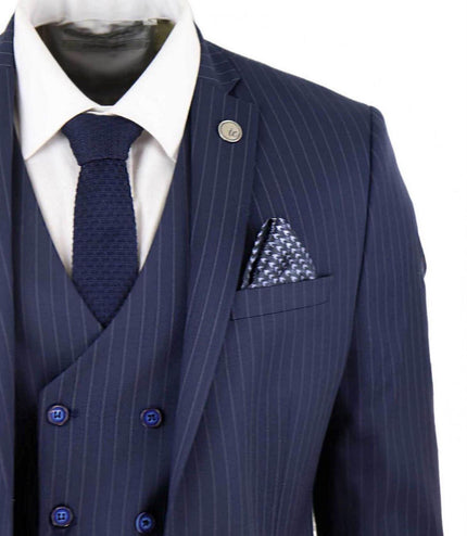 Men's 3 Piece Navy Blue Pinstripe Retro Suit