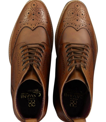 Mens Classic Oxford Brogue Ankle Boots In Tan Leather