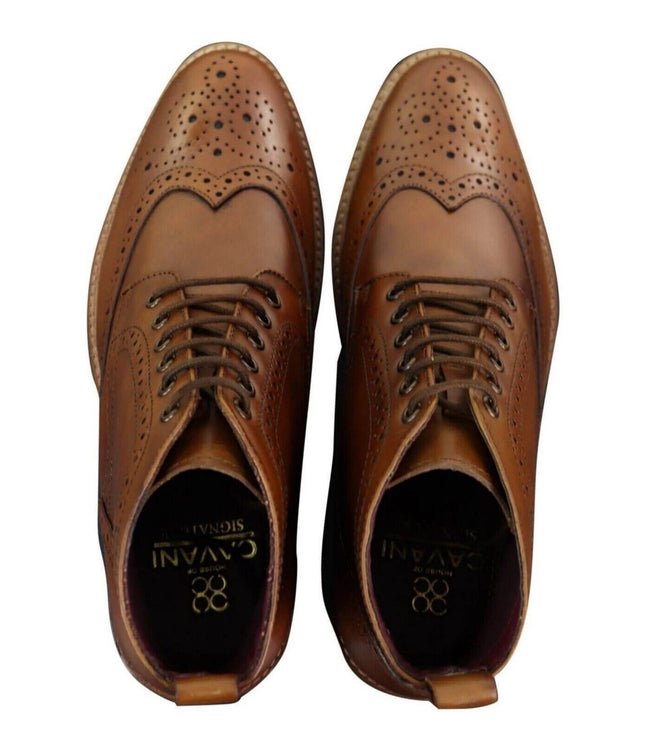 Mens Classic Oxford Brogue Ankle Boots In Tan Leather