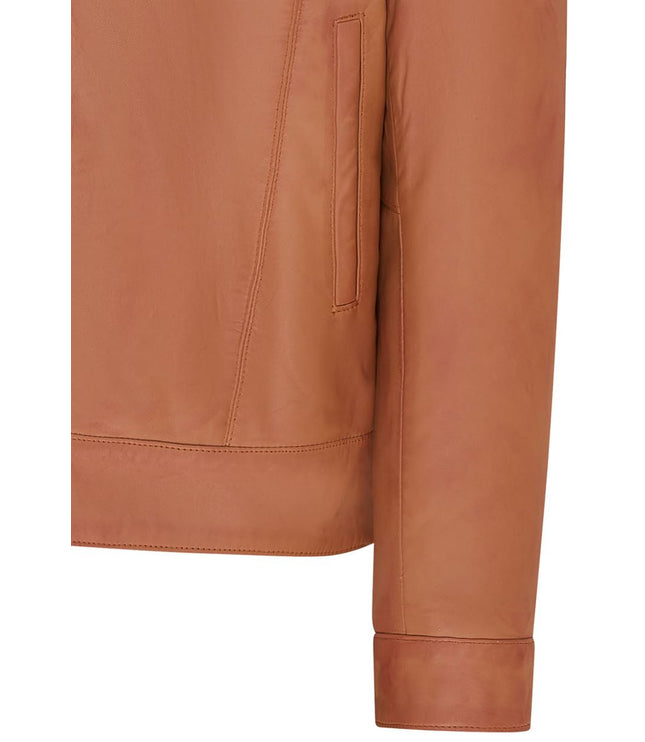 Mens Retro 100% Nappa Leather Harington Biker Jacket - Tan