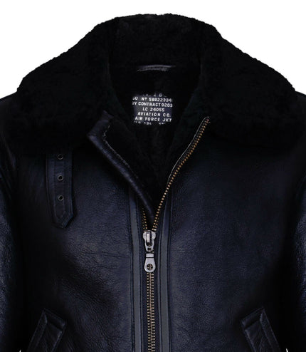 Mens B3 WW2 Leather Sheepskin Aviator Flying Jacket-Charleston - Black