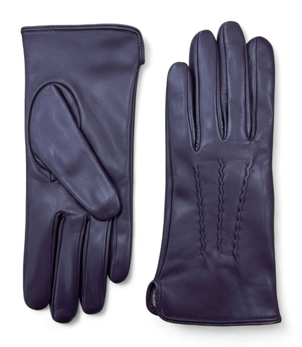 Womens Purple Italian Leather Winter Stitch Line Design Soft Wool Lining Gloves - L-GLV-301