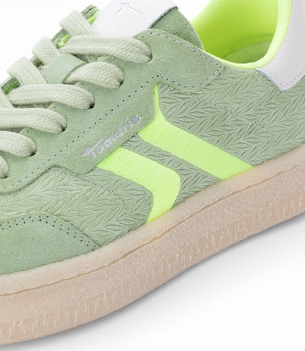 Tamaris Women's Green Leather Neon Stripes Trainers Sneaker Shoes