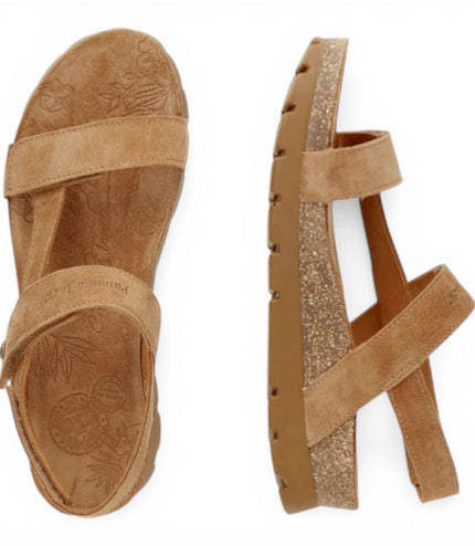Panama Jack Women's Wedge Bark Brown Suede Leather Sandals - Selma B10