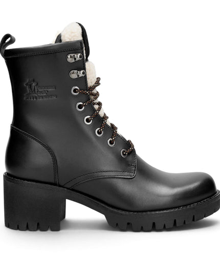 Panama Jack Women's Black Leather Waterproof Warm Heeled Lace-Up Boots - Tibi B1