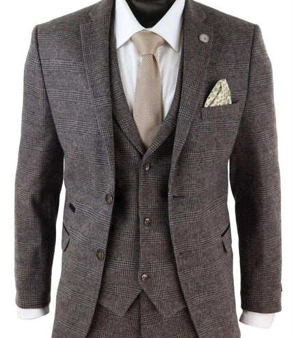 Men's 3 Piece Brown Herringbone Tweed Suit