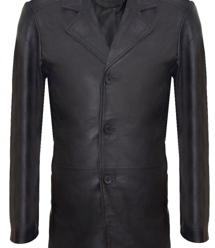 Mens 3/4 Black Leather Coat-Rosario