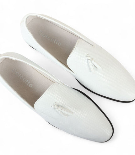 Men's White Formal Tassel Loafers Slip-On Leather Shoes